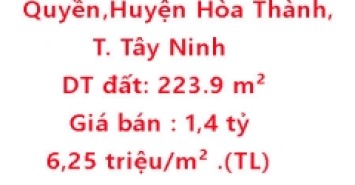 Chính chủ cần tiền bán gấp nhà liền đất Ngô Quyền,Huyện Hòa Thành, Tây Ninh