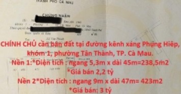 CHÍNH CHỦ cần bán đất tại đường kênh xáng Phụng Hiêp, khóm 1, phường Tân Thành, TP. Cà Mau.