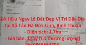 Sở Hữu Ngay Lô Đất Đẹp Vị Trí Đắc Địa Tại Xã Tân Hà Đức Linh, Bình Thuận