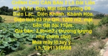 CHÍNH CHỦ CẦN BÁN 3 Lô Đất Liền Kề Vị Trí  Đẹp, Mặt tiền đường D6 - Diên Lạc,  Diên Khánh, Khánh Hòa.