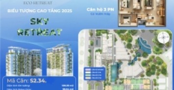 Căn hộ 3 phòng ngủ Eco Retreat  giá gốc CĐT 4,3 tỷ (gồm VAT+KPBT) không chênh, có vườn mây 109m2